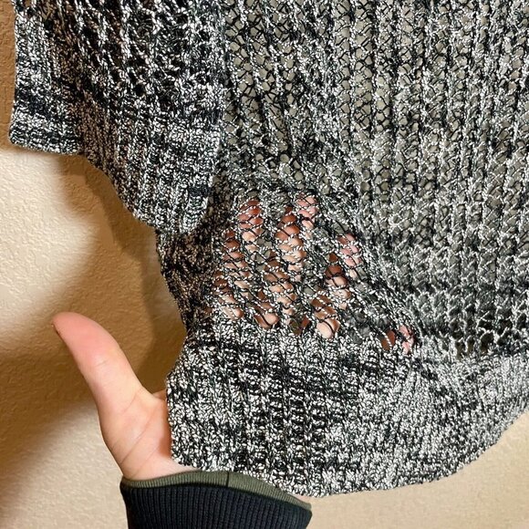 Elliott Lauren Pullover Sweater Womens Small Black Open Knit 3/4 Sleeve - Picture 3 of 8